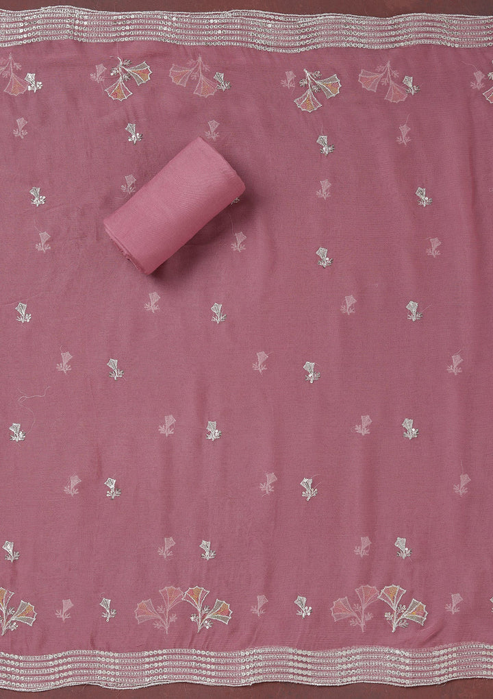 Beige Zariwork (Silver) Organza Unstitched Salwar Suit_koskii