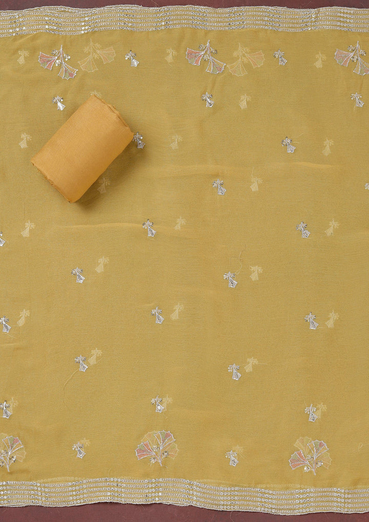 Beige Zariwork (Silver) Organza Unstitched Salwar Suit_koskii