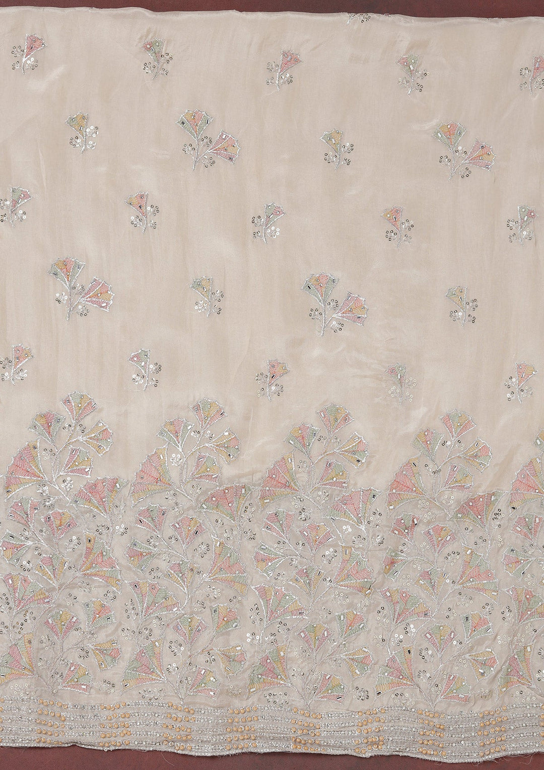 Beige Zariwork (Silver) Organza Unstitched Salwar Suit_koskii