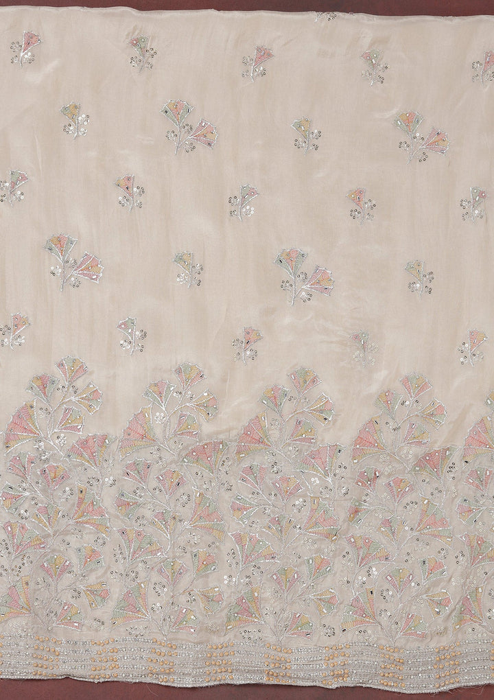 Beige Zariwork (Silver) Organza Unstitched Salwar Suit_koskii