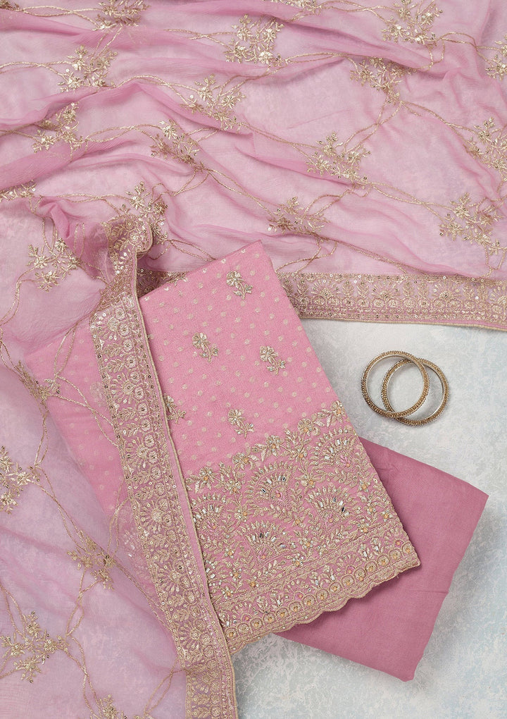 Lavender Zariwork (Gold) Chinon Unstitched Salwar Suit_koskii