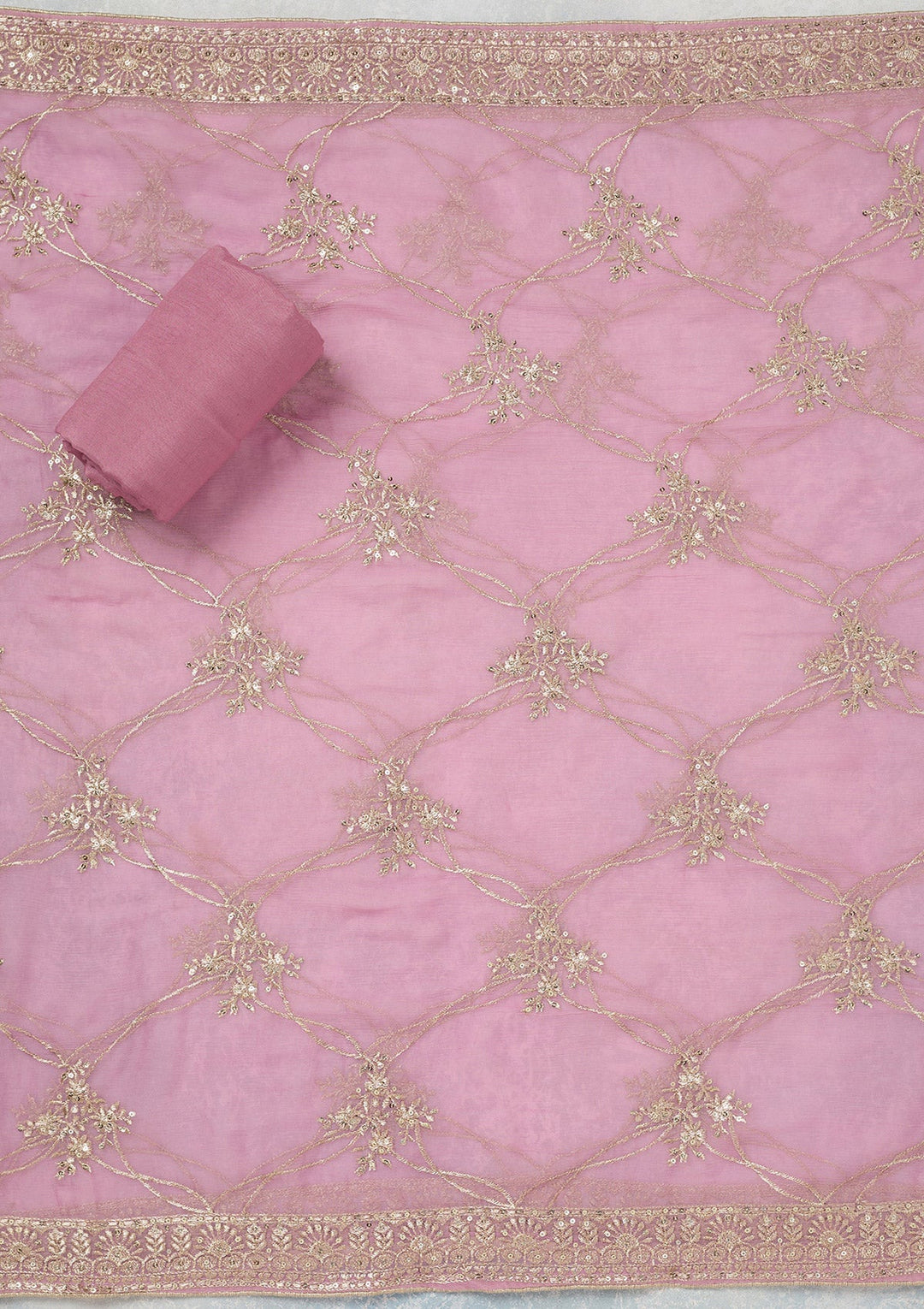 Lavender Zariwork (Gold) Chinon Unstitched Salwar Suit_koskii