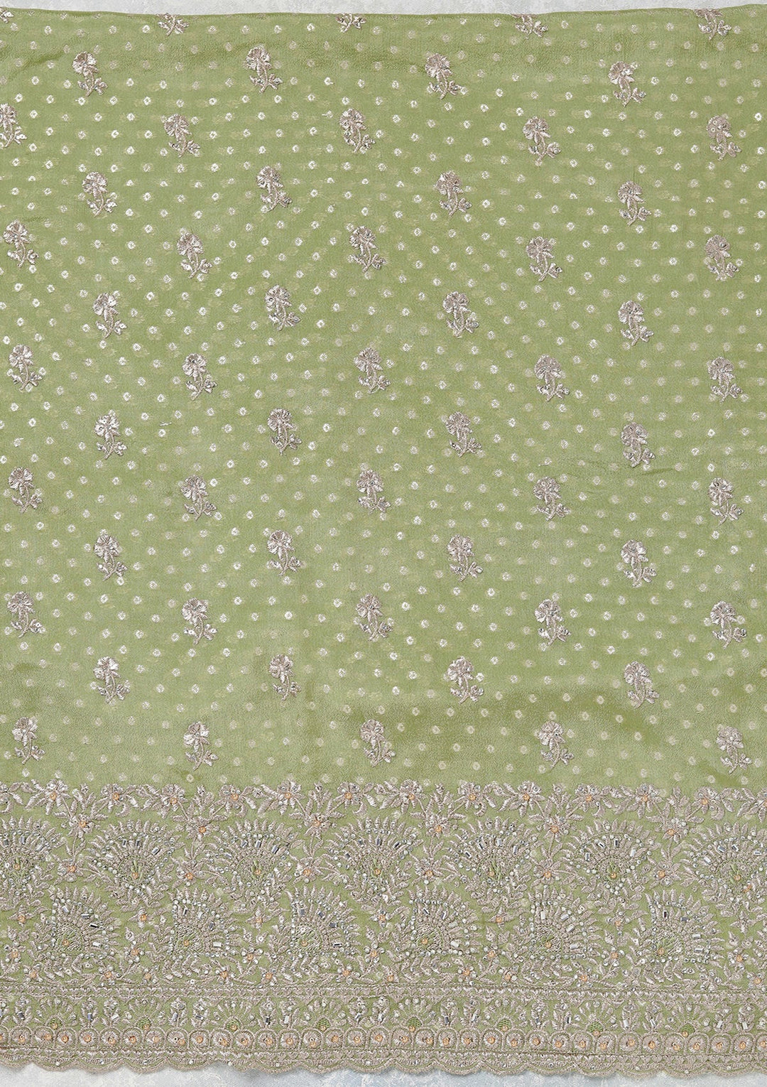 Parrot Green Zariwork (Gold) Chinon Unstitched Salwar Suit_koskii