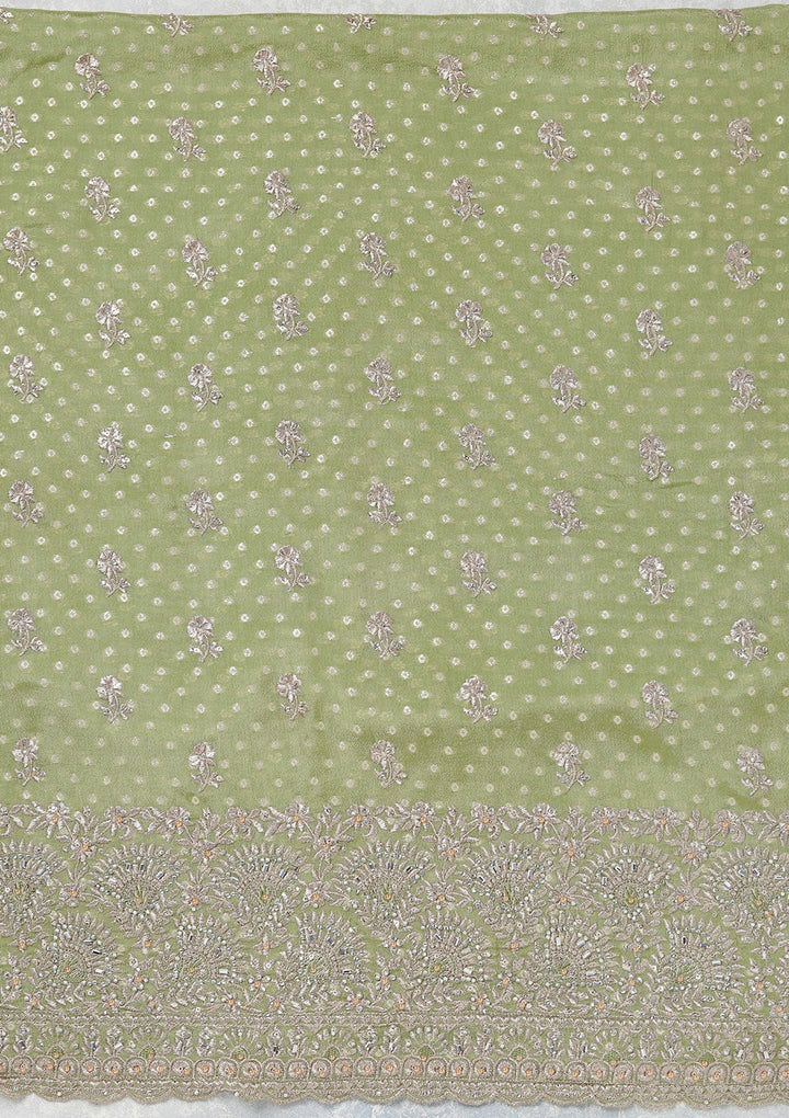 Parrot Green Zariwork (Gold) Chinon Unstitched Salwar Suit_koskii