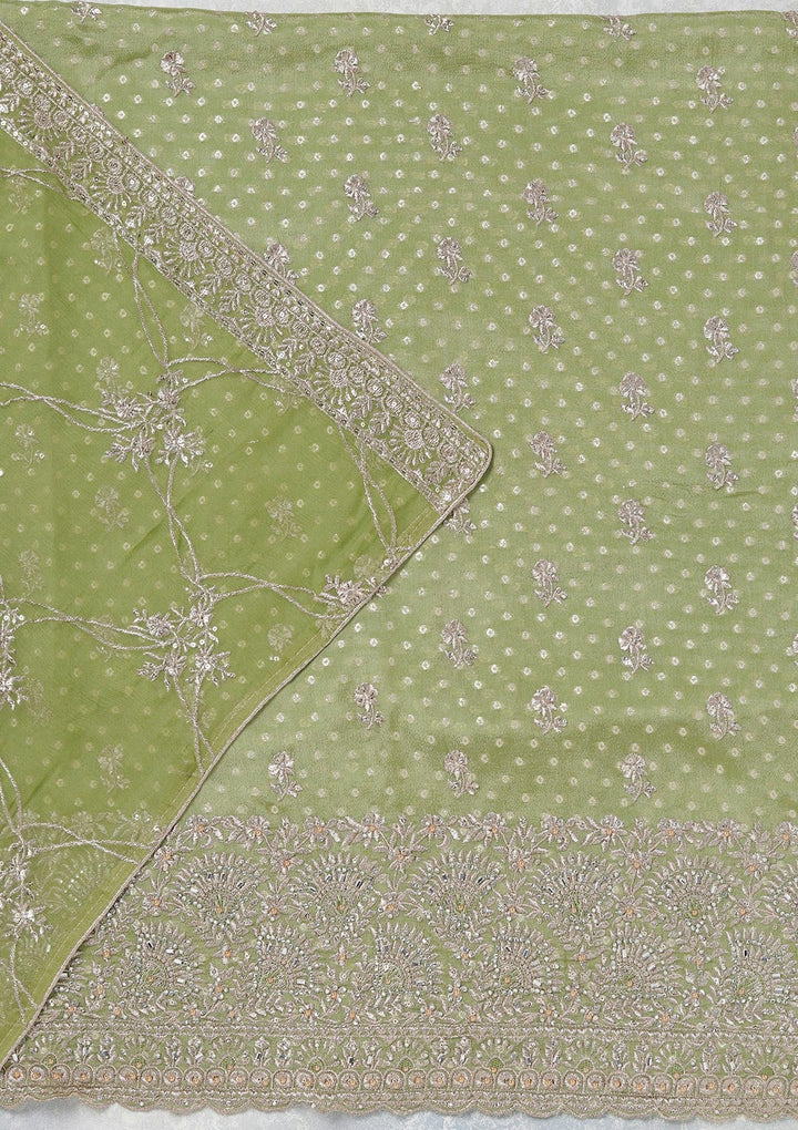 Parrot Green Zariwork (Gold) Chinon Unstitched Salwar Suit_koskii