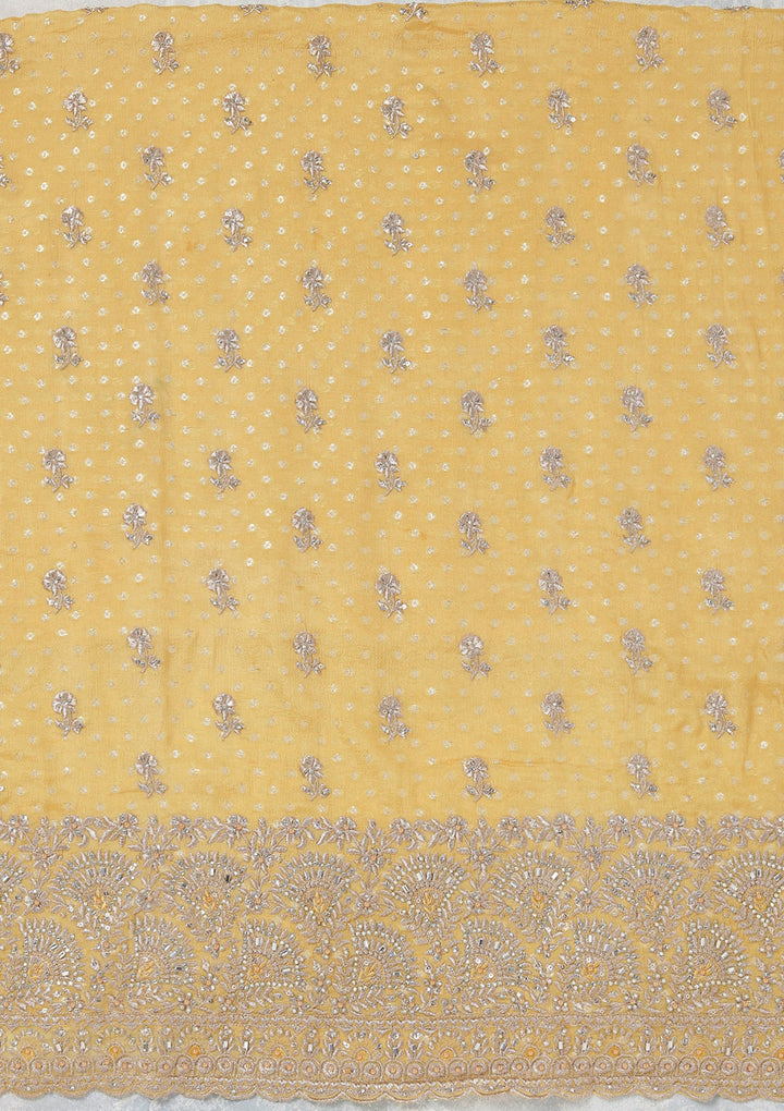 Yellow Zariwork (Gold) Chinon Unstitched Salwar Suit_koskii