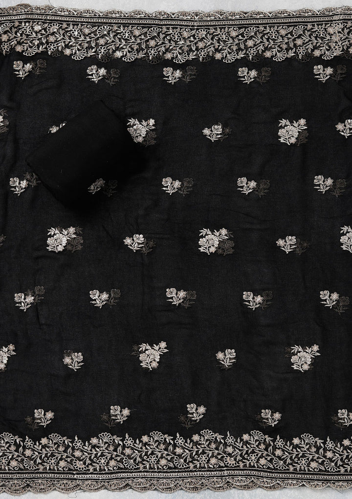 Black Zariwork (Gold) Chinon Unstitched Salwar Suit_koskii