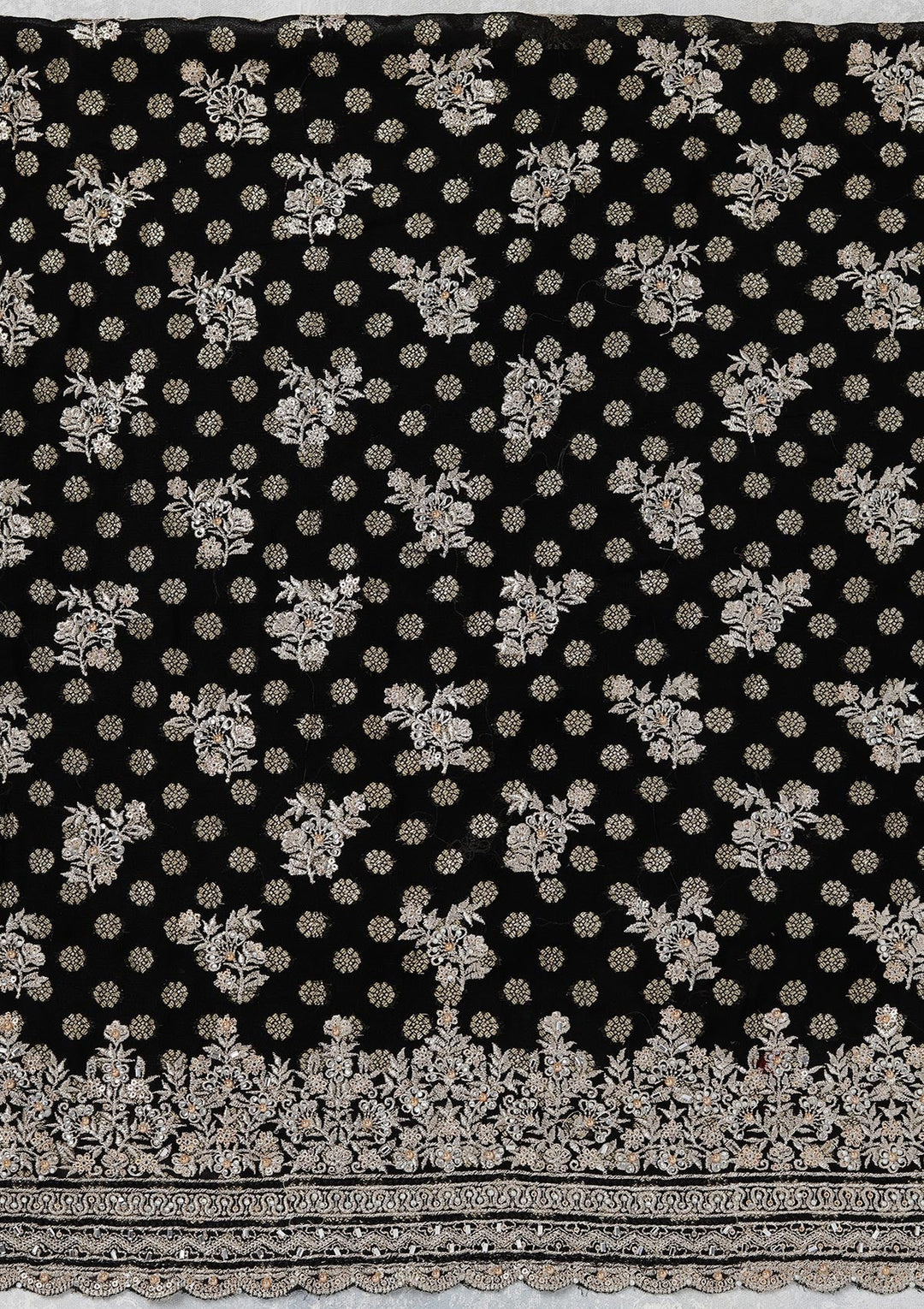 Black Zariwork (Gold) Chinon Unstitched Salwar Suit_koskii