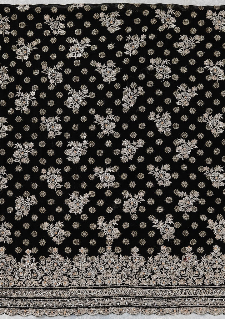Black Zariwork (Gold) Chinon Unstitched Salwar Suit_koskii
