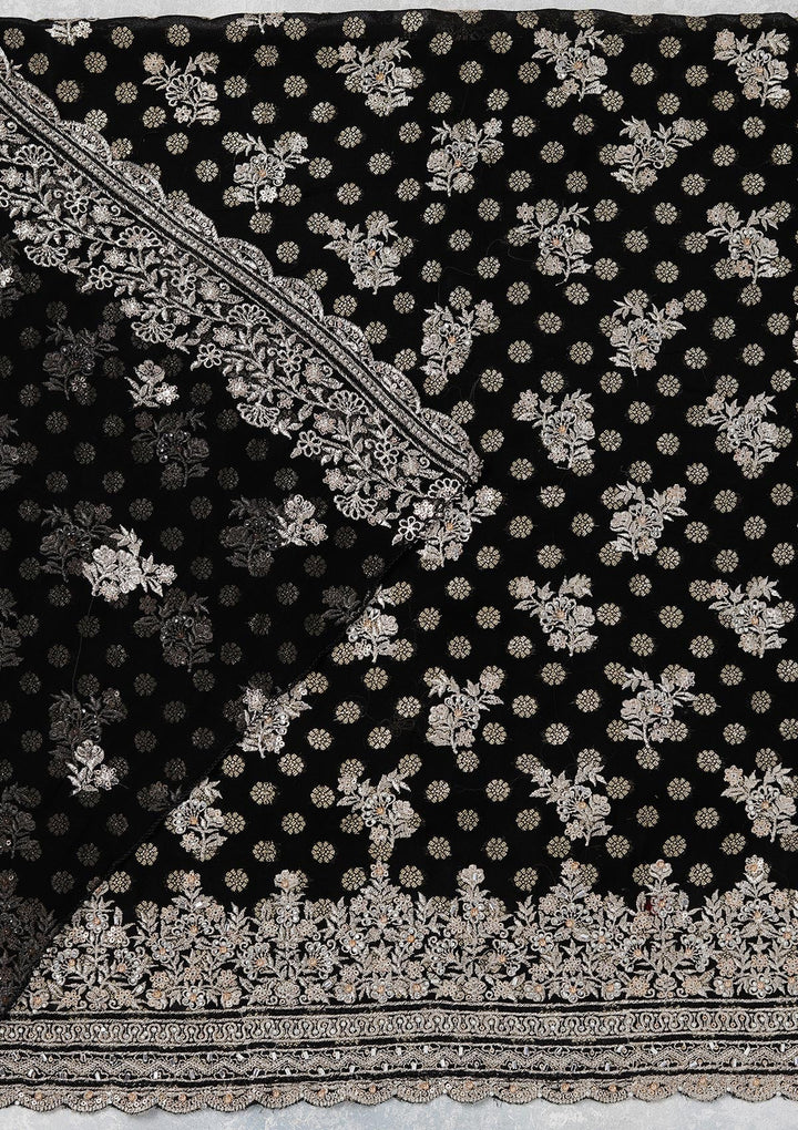 Black Zariwork (Gold) Chinon Unstitched Salwar Suit_koskii