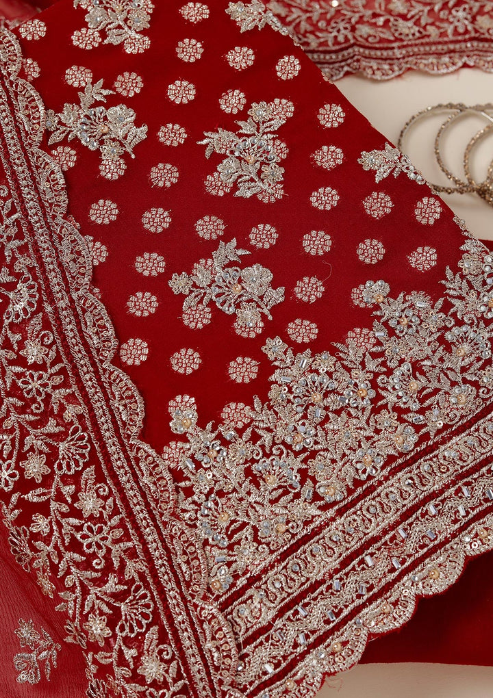 Maroon Zariwork (Gold) Chinon Unstitched Salwar Suit_koskii