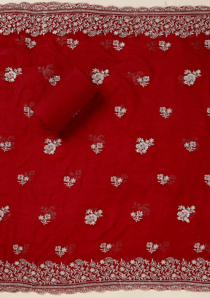 Maroon Zariwork (Gold) Chinon Unstitched Salwar Suit_koskii