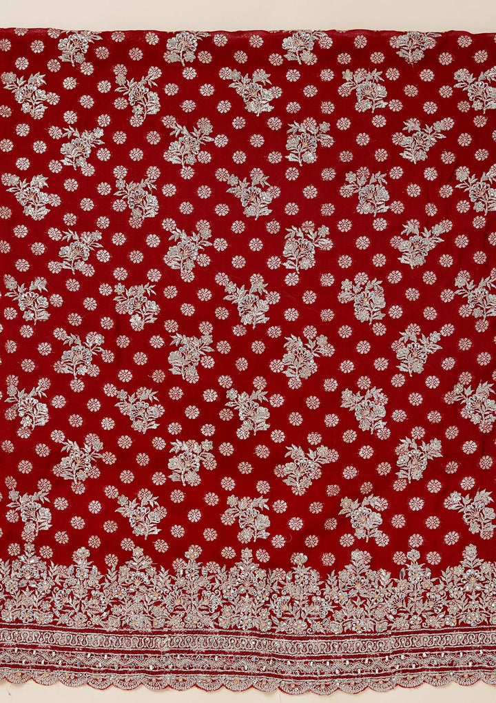 Maroon Zariwork (Gold) Chinon Unstitched Salwar Suit_koskii