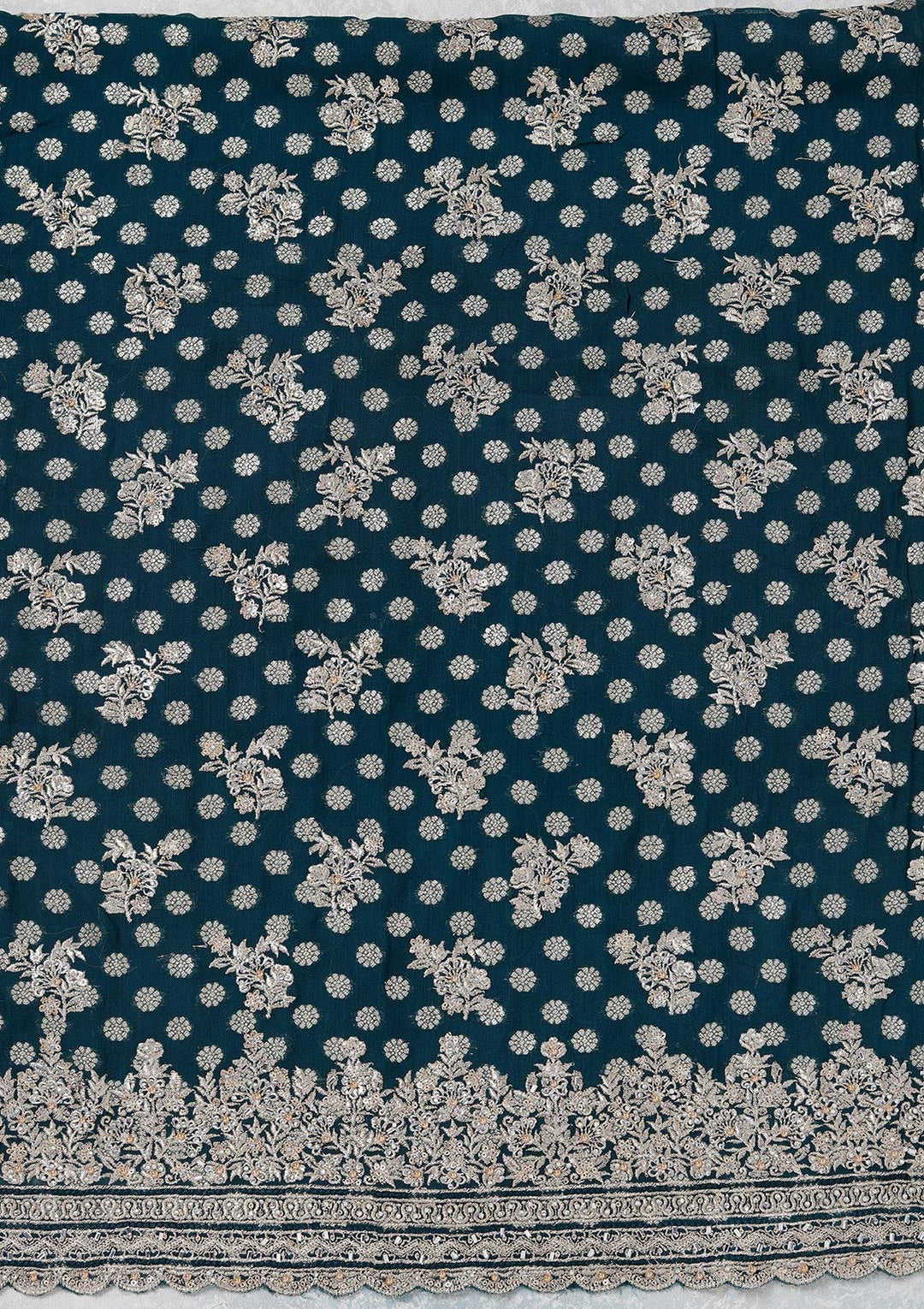 Peacock Blue Zariwork (Gold) Chinon Unstitched Salwar Suit_koskii