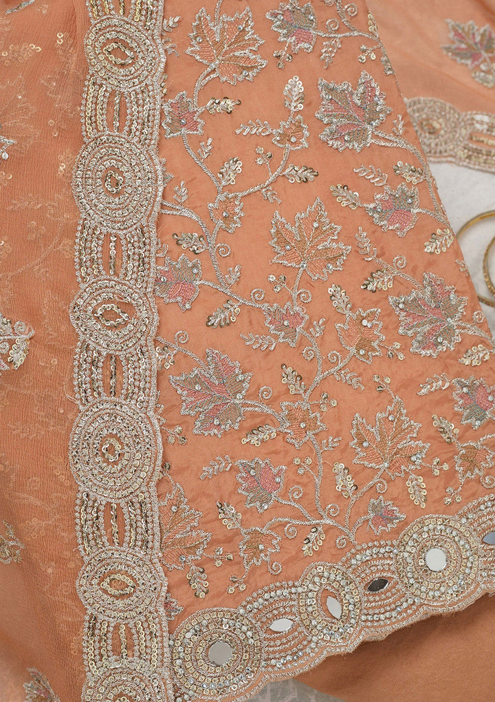 Light Brown Mirrorwork Organza Unstitched Salwar Suit_koskii