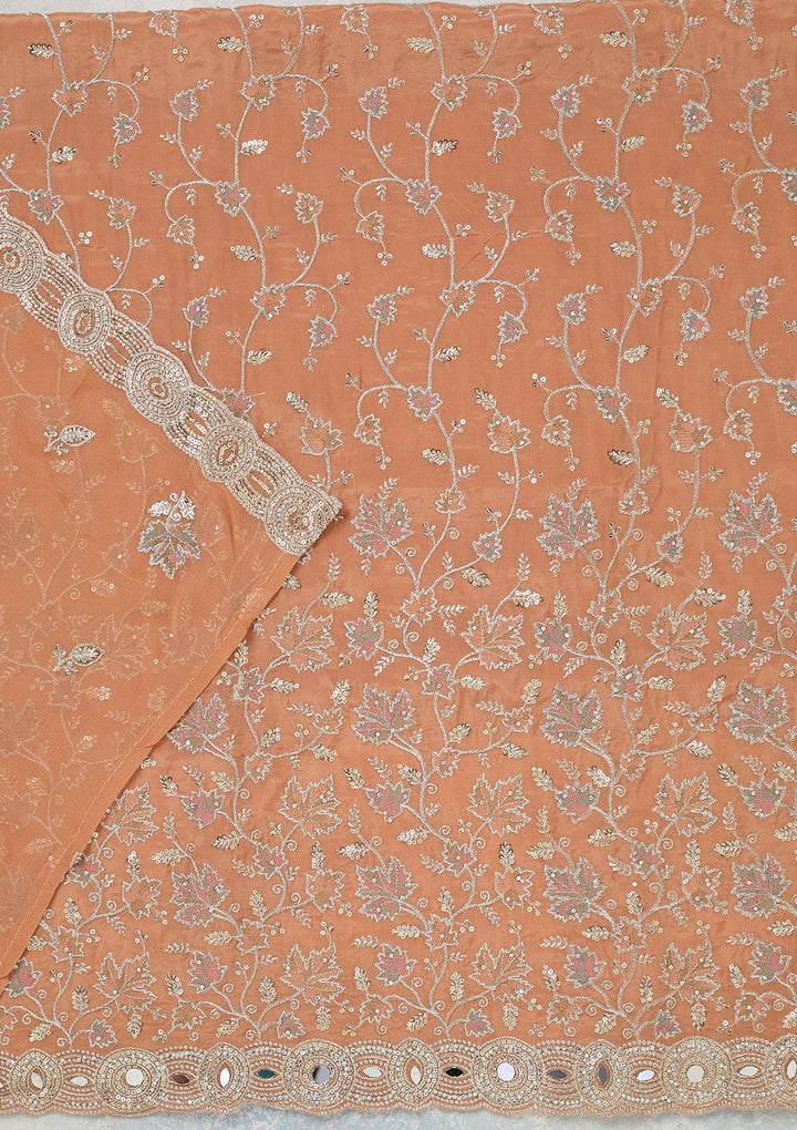 Light Brown Mirrorwork Organza Unstitched Salwar Suit_koskii