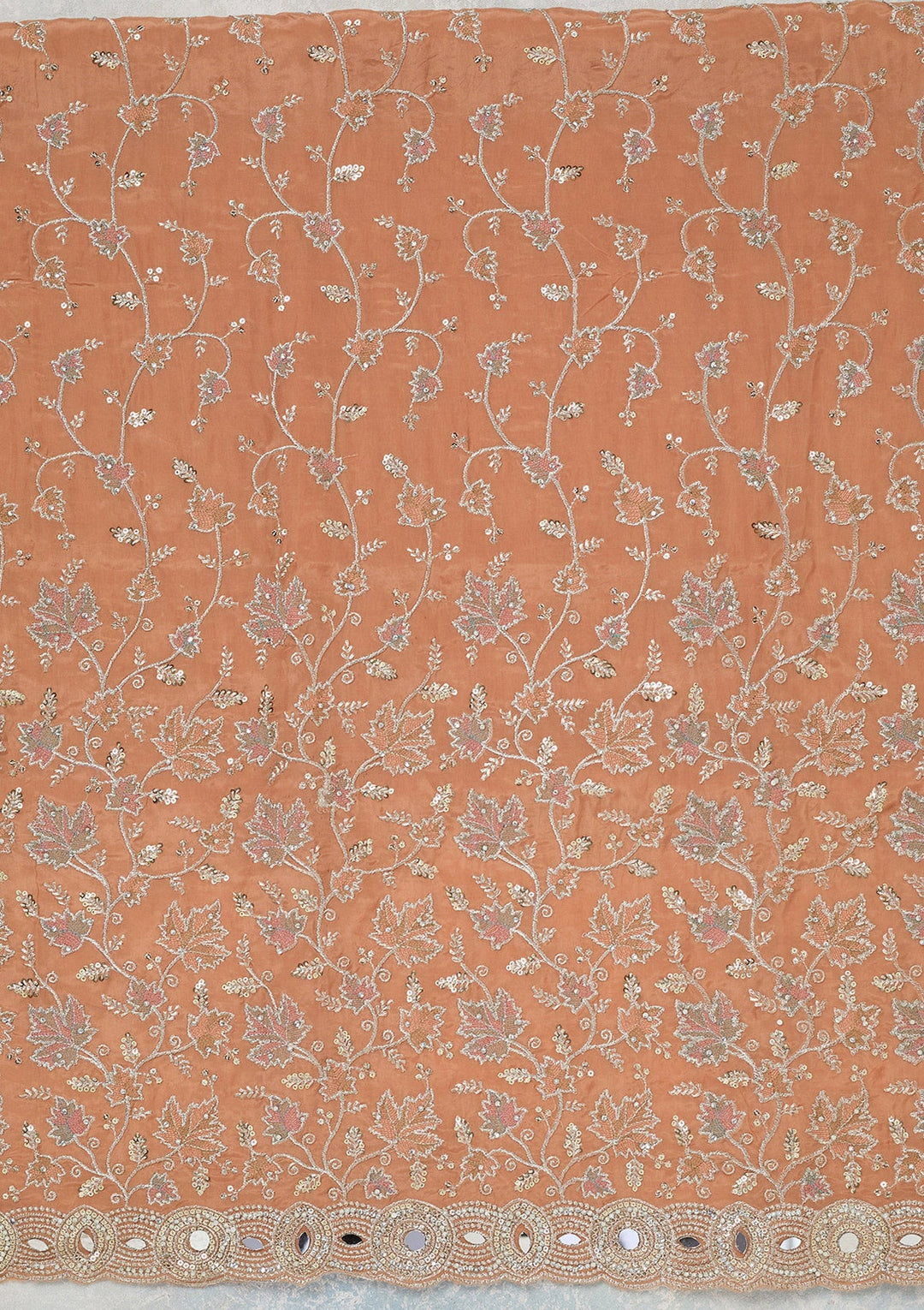 Light Brown Mirrorwork Organza Unstitched Salwar Suit_koskii