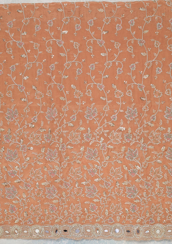 Light Brown Mirrorwork Organza Unstitched Salwar Suit_koskii