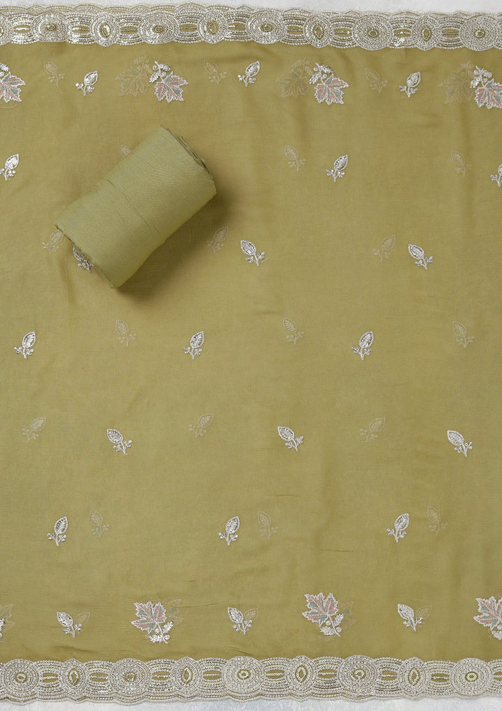 Mehendi Mirrorwork Organza Unstitched Salwar Suit_koskii