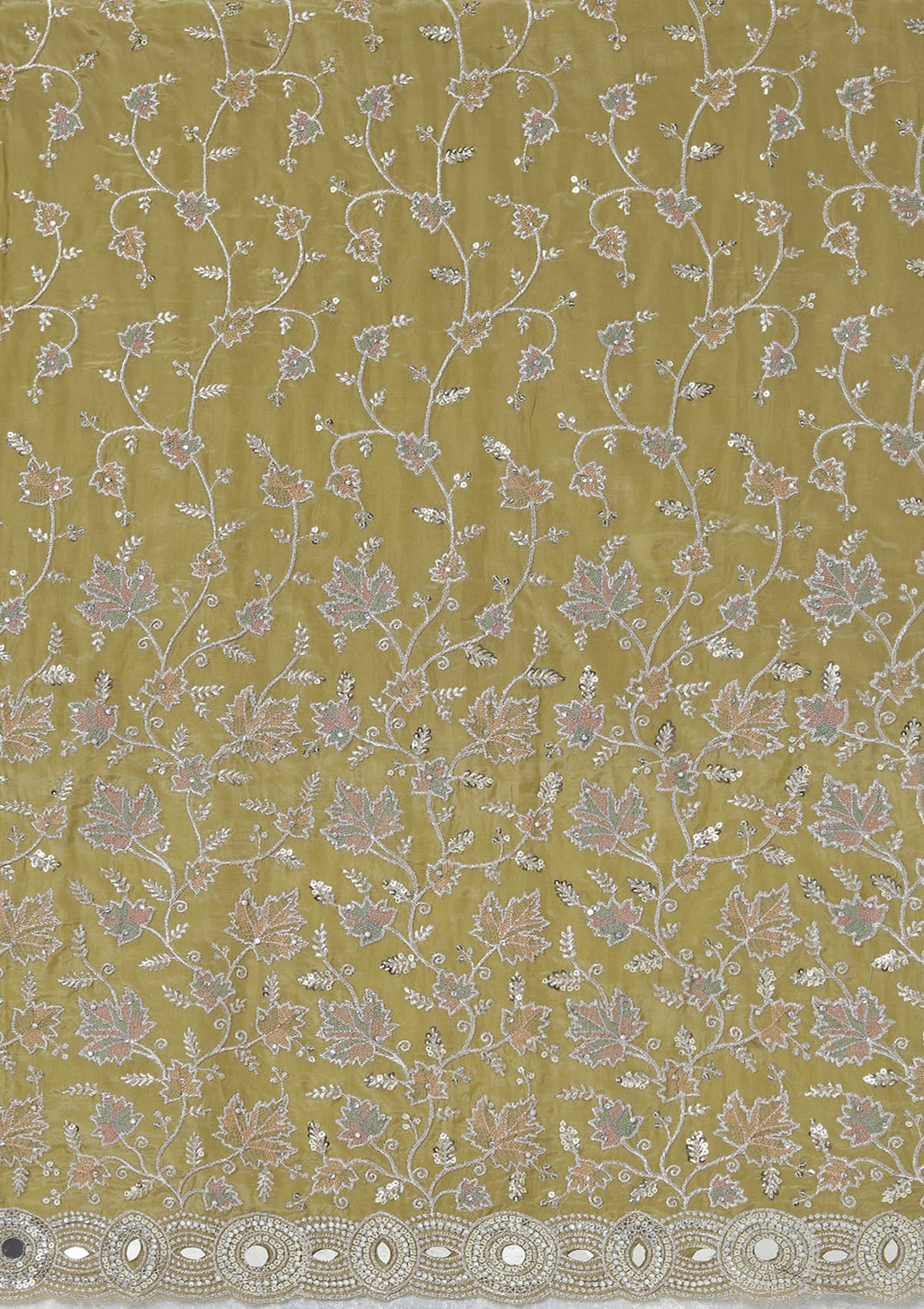 Mehendi Mirrorwork Organza Unstitched Salwar Suit_koskii