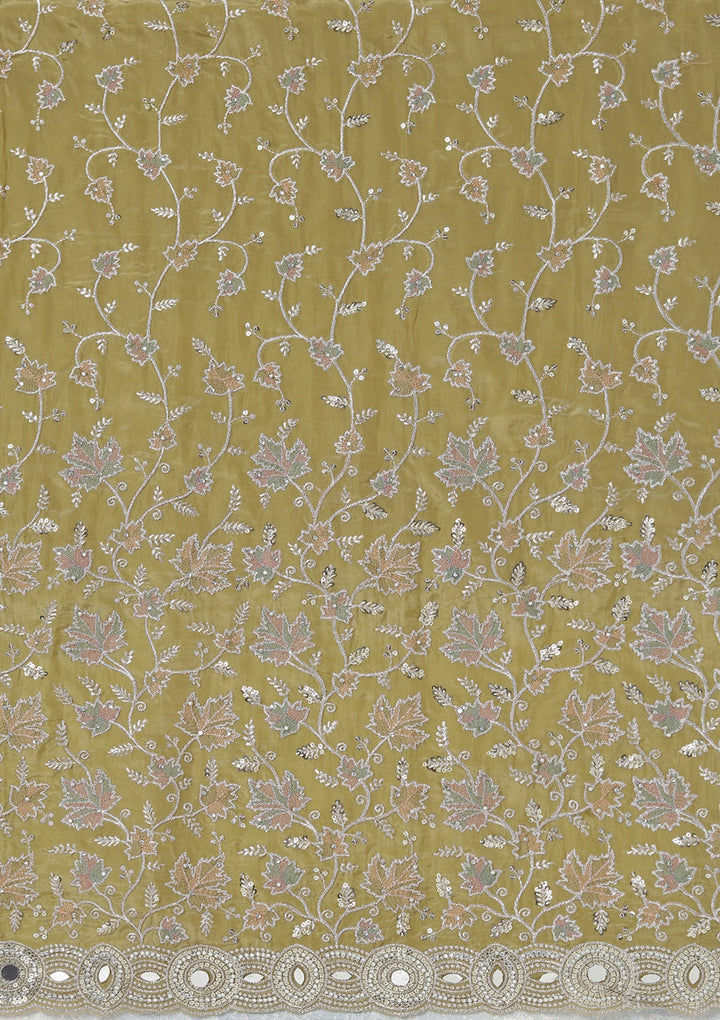 Mehendi Mirrorwork Organza Unstitched Salwar Suit_koskii