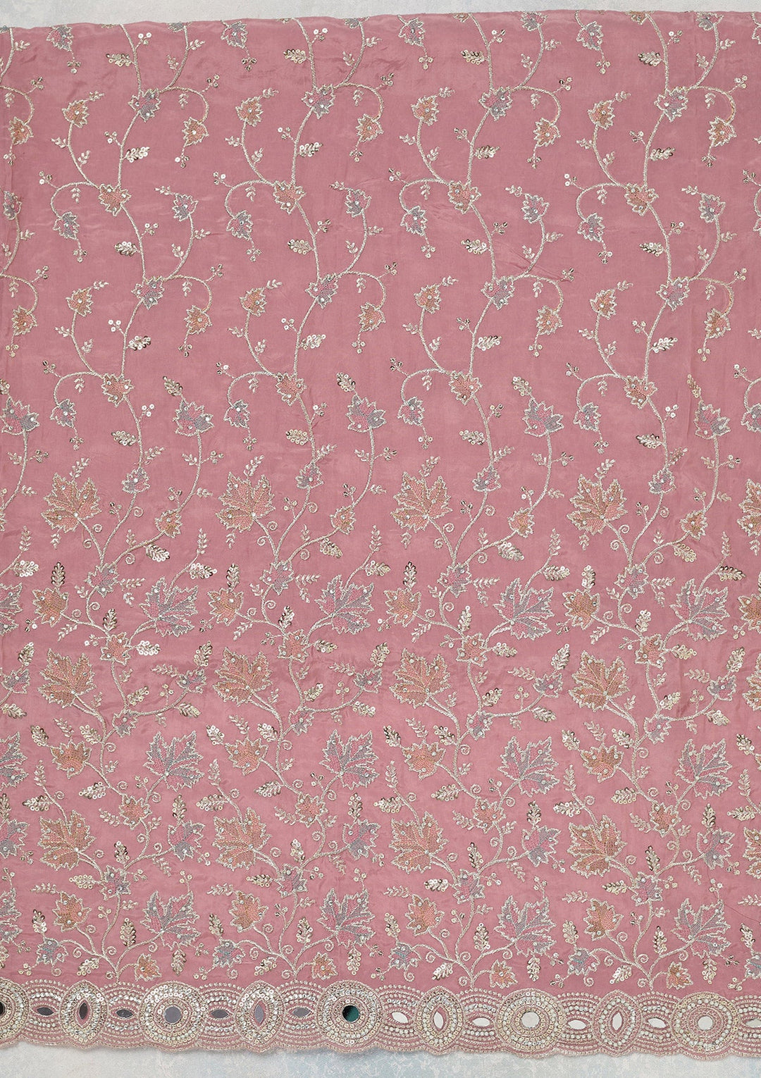 Onion Pink Mirrorwork Organza Unstitched Salwar Suit_koskii