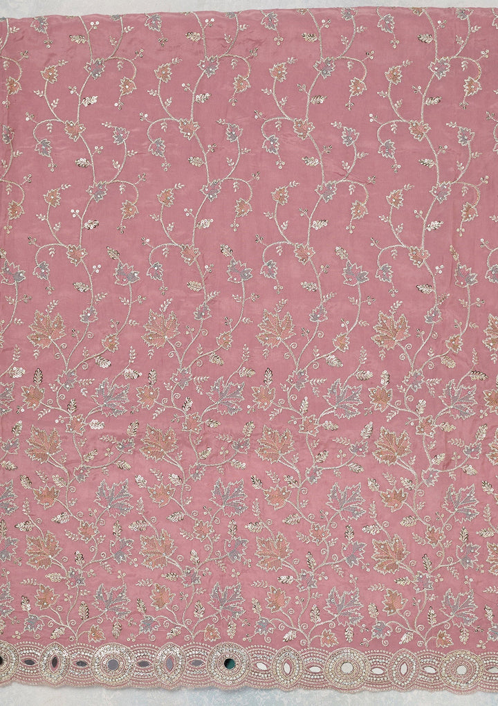 Onion Pink Mirrorwork Organza Unstitched Salwar Suit_koskii