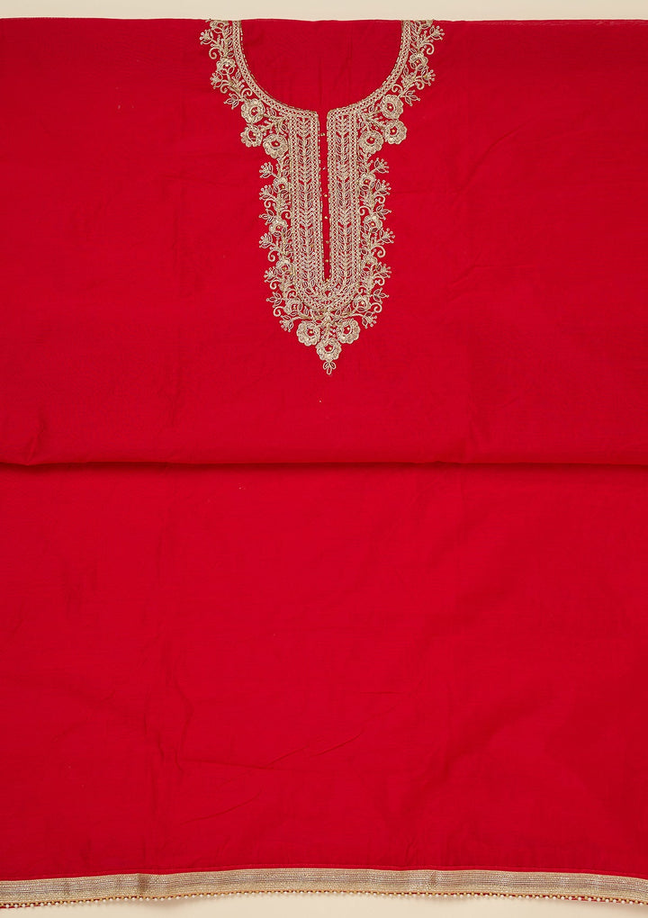 Red Zariwork (Gold) Chanderi Unstitched Salwar Suit_koskii