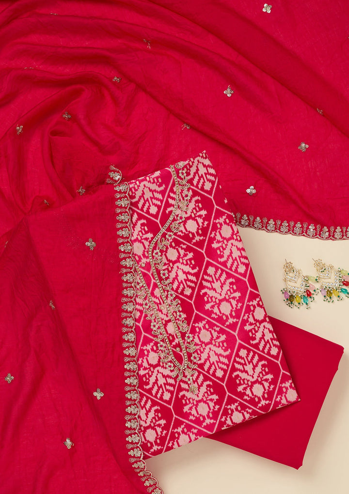 Rani Pink Cutdana Semi Crepe Unstitched Salwar Suit_koskii