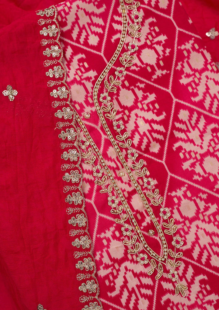 Rani Pink Cutdana Semi Crepe Unstitched Salwar Suit_koskii