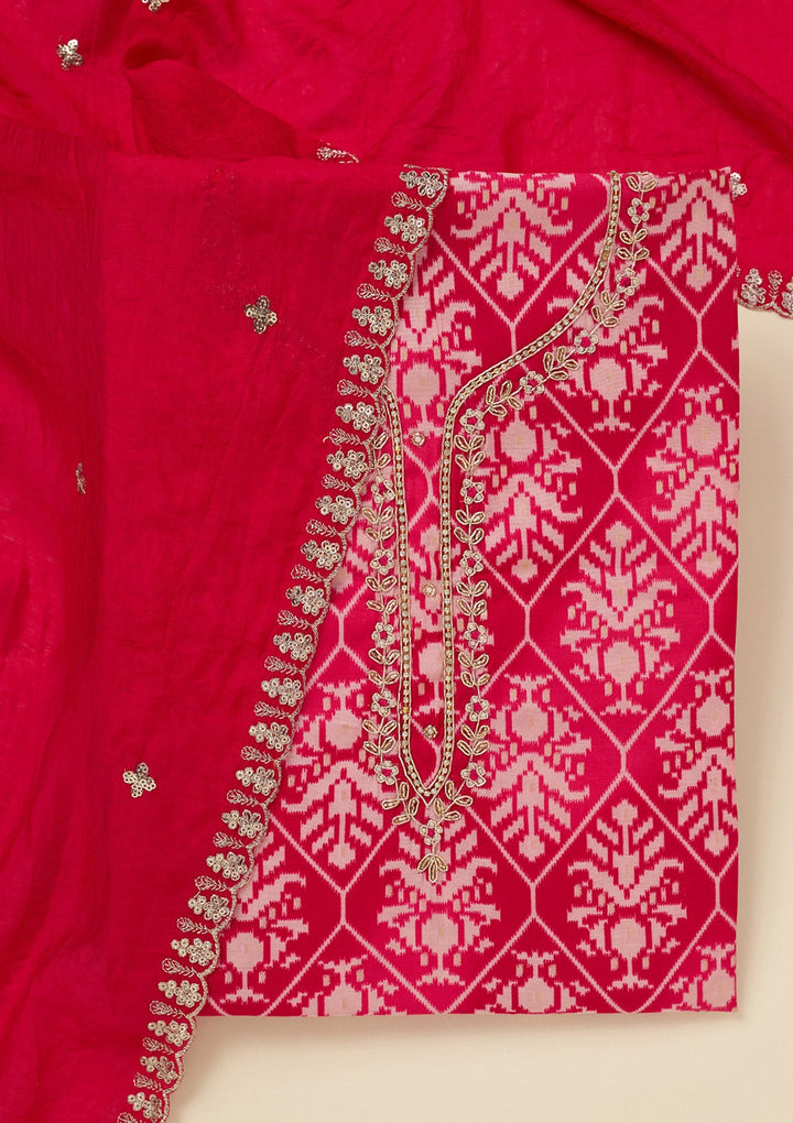 Rani Pink Cutdana Semi Crepe Unstitched Salwar Suit_koskii