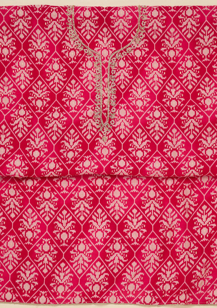 Rani Pink Cutdana Semi Crepe Unstitched Salwar Suit_koskii