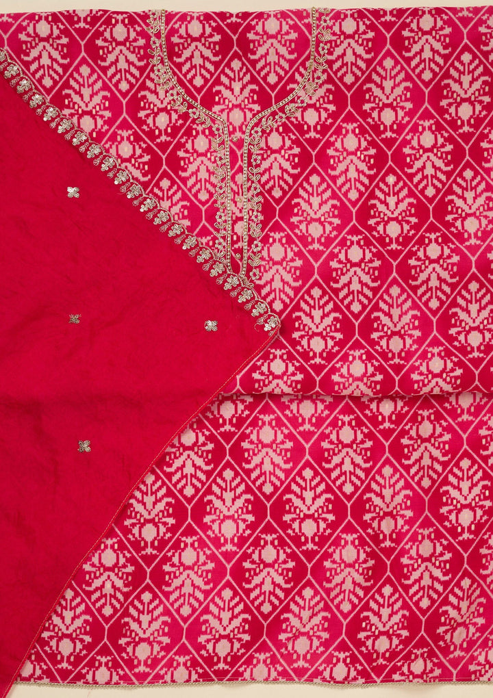 Rani Pink Cutdana Semi Crepe Unstitched Salwar Suit_koskii