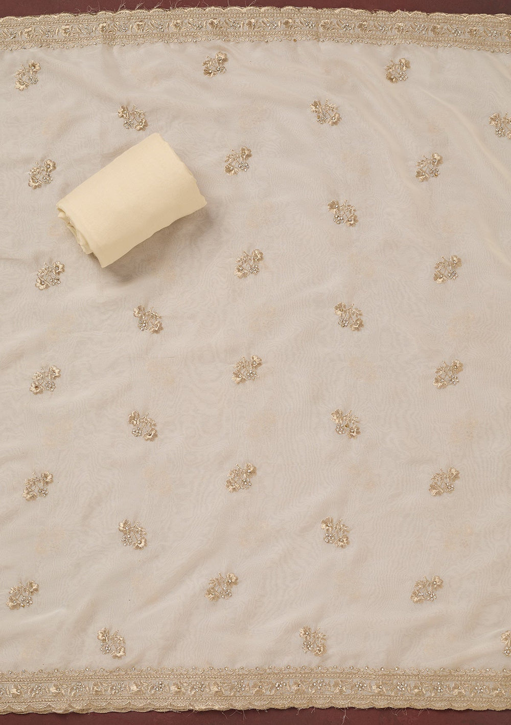 Off White Zardozi (Silver) Semi Crepe Unstitched Salwar Suit_koskii
