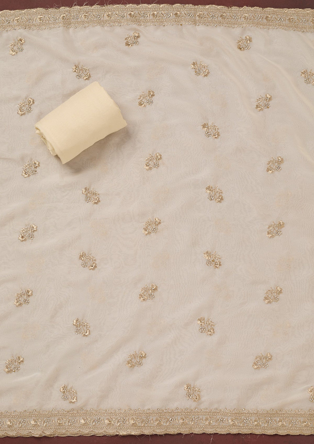 Off White Zardozi (Silver) Semi Crepe Unstitched Salwar Suit_koskii