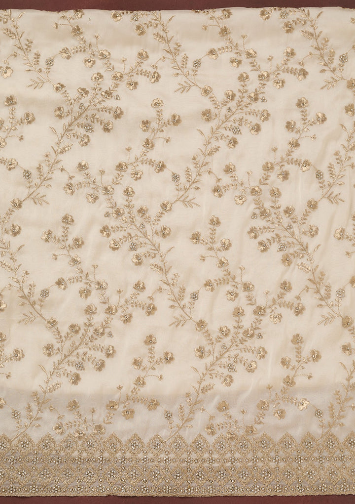 Off White Zardozi (Silver) Semi Crepe Unstitched Salwar Suit_koskii