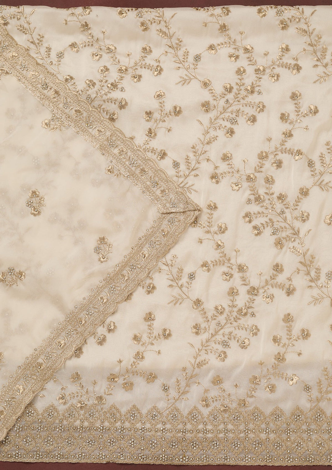 Off White Zardozi (Silver) Semi Crepe Unstitched Salwar Suit_koskii