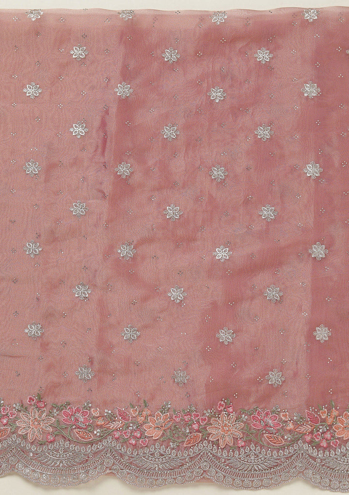 Onion Pink Threadwork Tissue Unstitched Salwar Suit-koskii