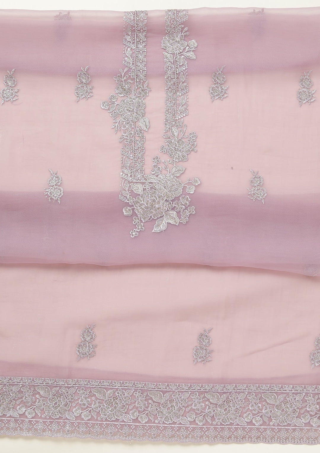 Lavender Threadwork Tissue Unstitched Salwar Suit-koskii