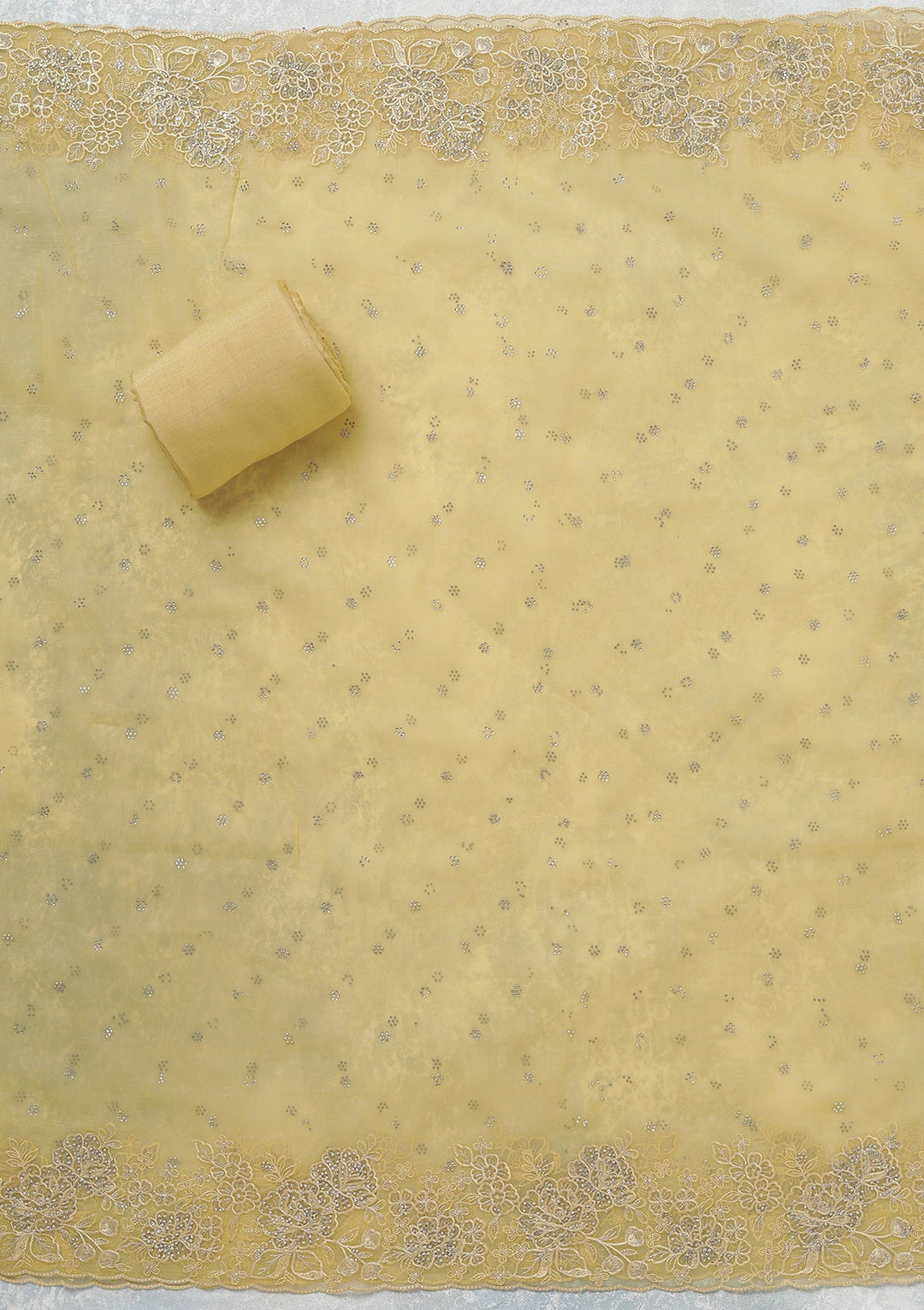 Yellow Threadwork Tissue Unstitched Salwar Suit-koskii