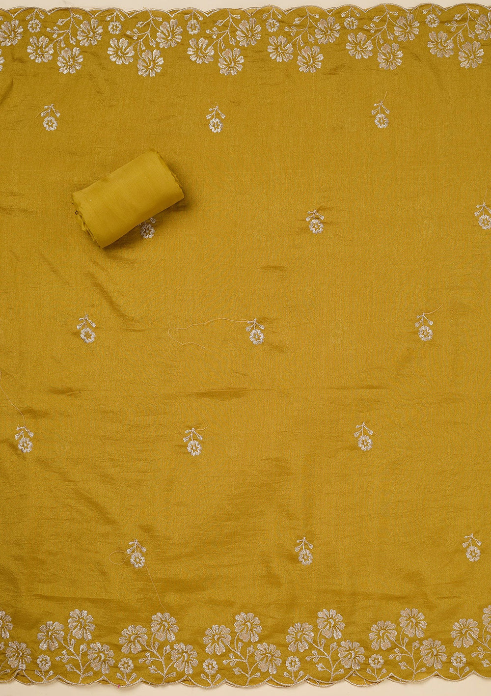 Rani Pink Zariwork (Gold) Soft Raw Silk Unstitched Salwar Suit-Koskii