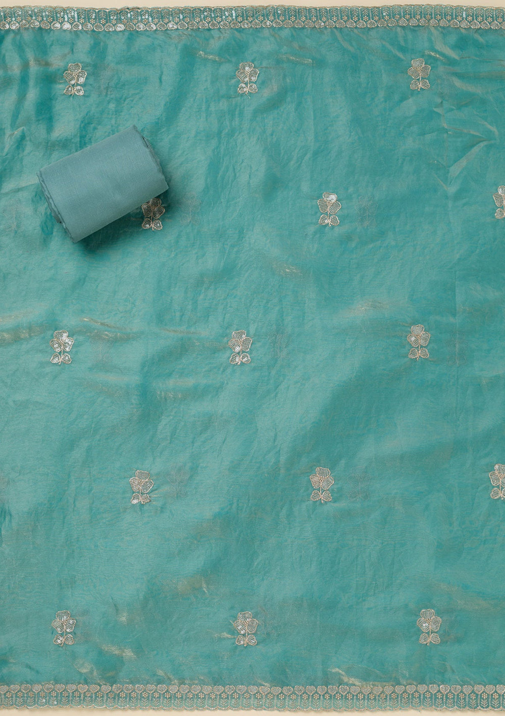 Blue Sequins Semi Crepe Unstitched Salwar Suit-Koskii