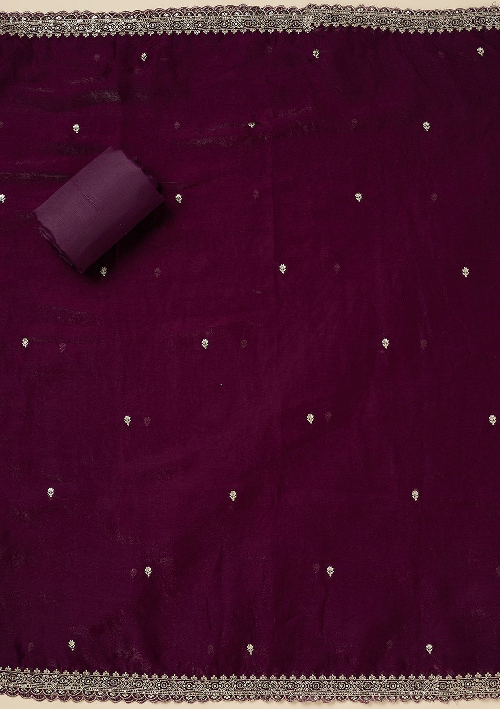 Purple Zardozi (Gold) Semi Crepe Unstitched Salwar Suit-Koskii