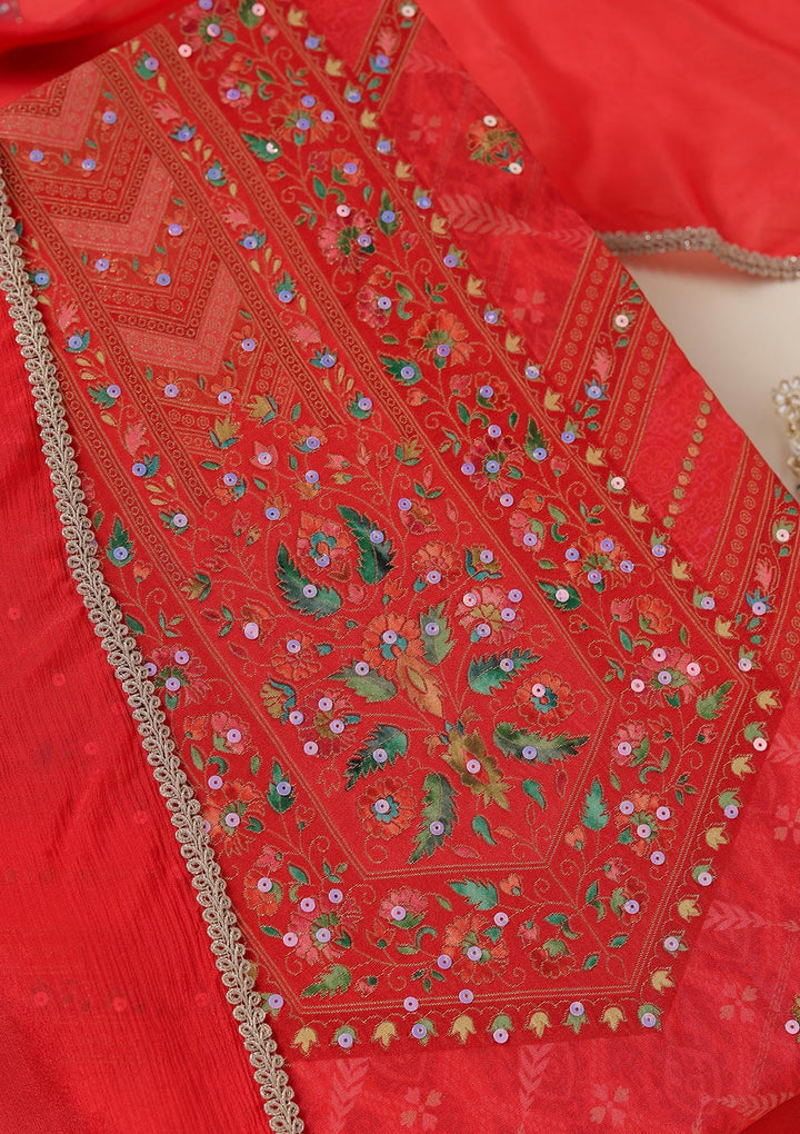 Red Zariwork (Gold) Brocade Unstitched Salwar Suit_koskii