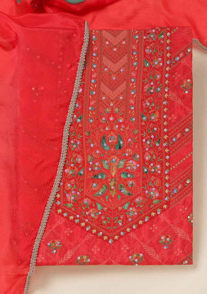 Red Zariwork (Gold) Brocade Unstitched Salwar Suit_koskii