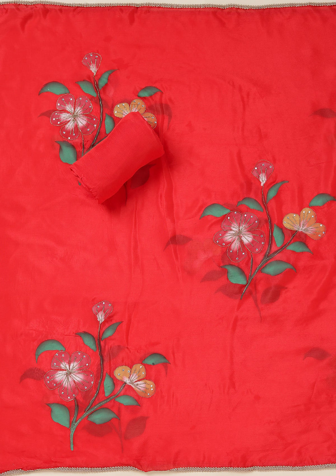 Red Zariwork (Gold) Brocade Unstitched Salwar Suit_koskii