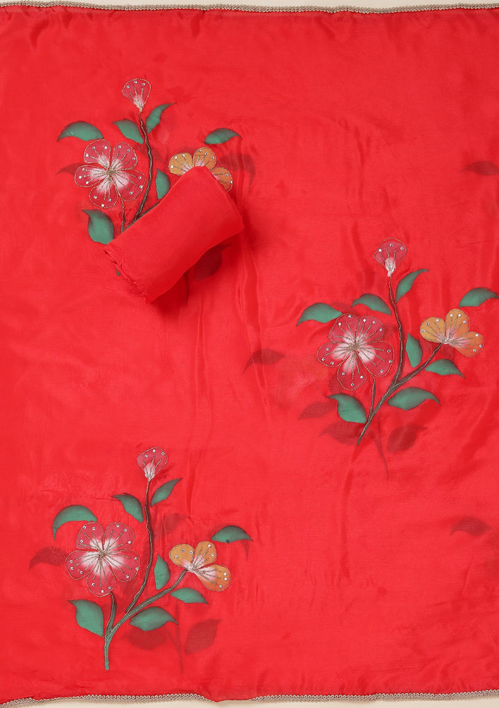 Red Zariwork (Gold) Brocade Unstitched Salwar Suit_koskii