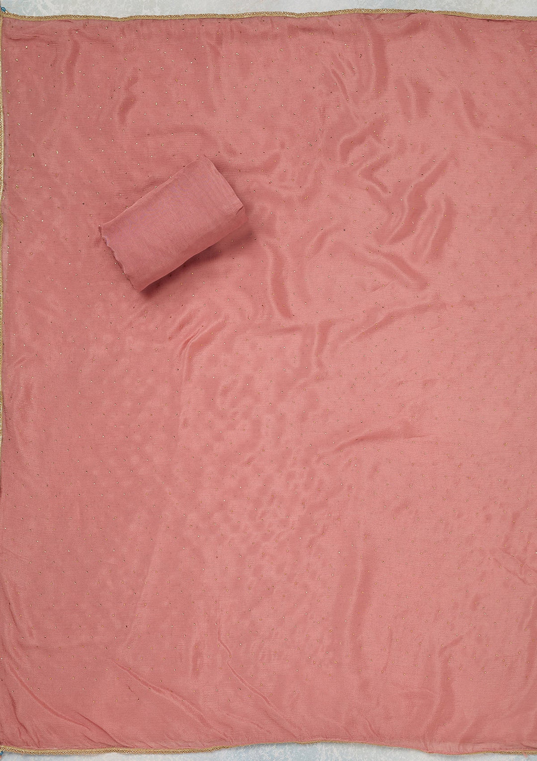 Onion Pink Zariwork (Gold) Organza Unstitched Salwar Suit_koskii