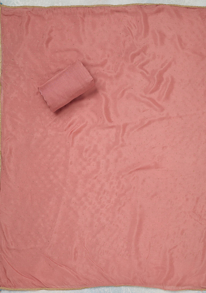 Onion Pink Zariwork (Gold) Organza Unstitched Salwar Suit_koskii