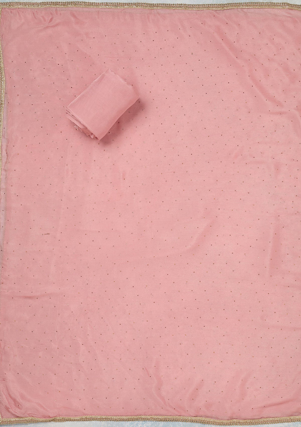 Baby Pink Zariwork (Gold) Organza Unstitched Salwar Suit_koskii